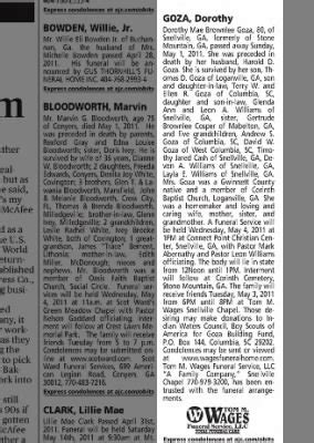 Gay Goza Obituary (1973