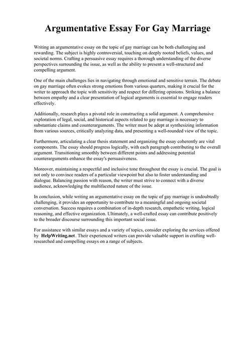 Gay Marriage Argumentative Essay