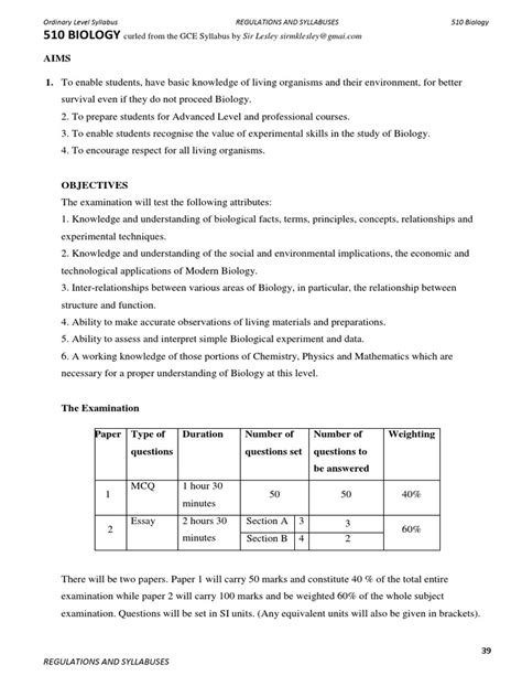 Gce a level biology syllabus.  It emphasizes understanding cellular functions, gen...