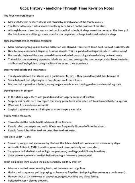 Gcse History Medicine Through Time Revision Notes