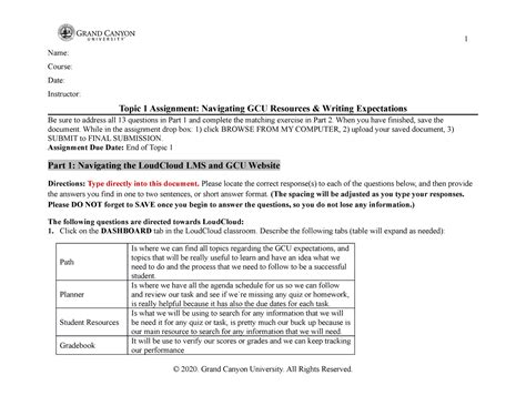 Topic 1 Assignment: GCU Resources and Writing Expectations Worksheet. Directions: Type directly into this document. Complete all 13 questions in Part 1 and the matching exercise in Part 2. Provide the answers you find in one to …. 