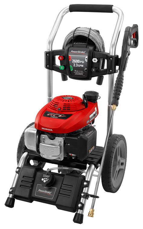 Delivering consistent performance and backed by a two-year limited warranty, the Homelite 2700 Pressure Washer is the perfect cleaning solution. Powerful 179cc gasoline engine. Maintenance-free aluminum pump. Four nozzles included: 0°, 25°, 40° and soap. Convenient on-board accessory storage. 2-year warranty.. 