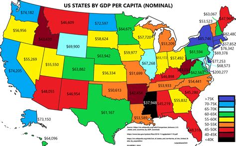The GDP per capita of each U.S. state and the District of Colum