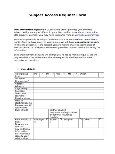 Gdpr Data Subject Access Request Form Templates At Allbusinesstemplates Com