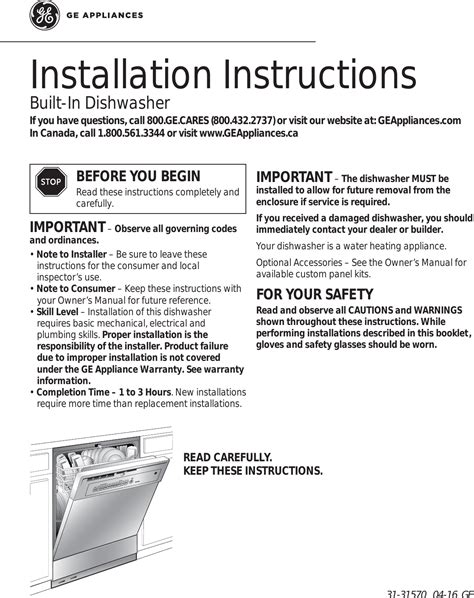 Download 2479 GE Dishwasher PDF manuals. User manuals, GE Dishwasher Operating guides and Service manuals. Sign In Upload. Manuals; Brands; GE Manuals; ... Adora GHDT108V Owner's Manual. 72 pages. GDT 695 Series Owner's Manual. 17 pages. Triton XL GSD6900 Owner's Manual. 78 pages. GD 650-670 Series Owner's Manual.. 