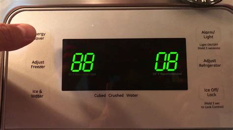 Here, you can toggle the temperatures — the left side of the panel is for the freezer and the right is for the fridge. The default temperature for the freezer is 0 degrees F, while the fridge's default is 37 degrees F. The display will shut off during regular operation, but if you want to know what the temperature is set at, hit any of the ...