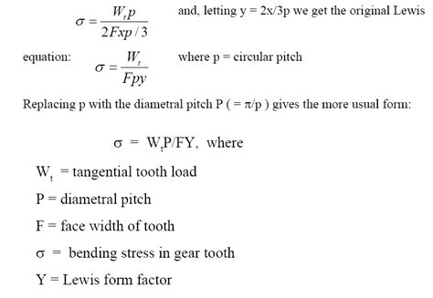 Gear teeth calculation formula.  The form factor in the Lewis equation ...