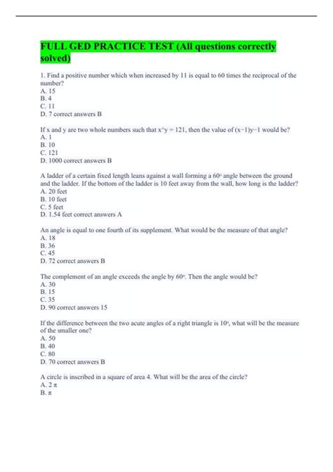 Ged Test Answers And Questions