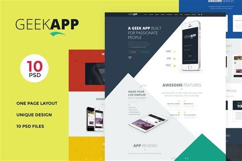 GeekApp One Page App Landing PSD Template Design Template Place