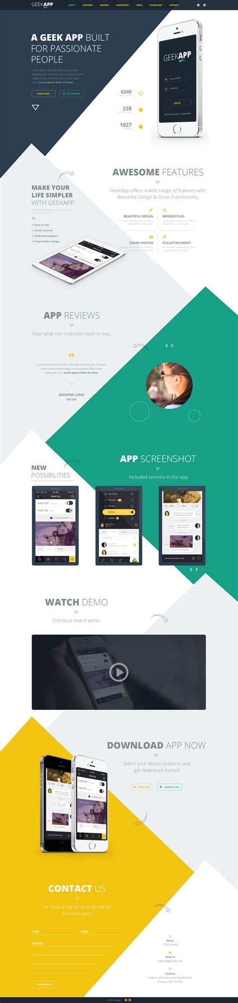 GeekApp One Page App Landing PSD Template by webduck ThemeForest