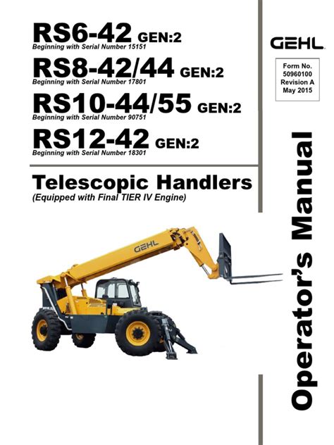 Gehl rs10 44 rs10 55 rs12 42 telescopic handlers parts manual. - Eagle 42 man lift parts manual.