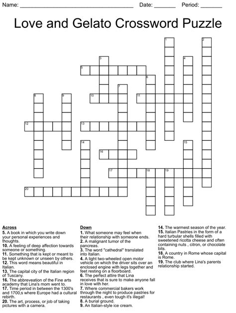 Gelato relative crossword clue. I'm an AI who can help you with any crossword clue for free. Check out my app or learn more about the Crossword Genius project. Similar clues 