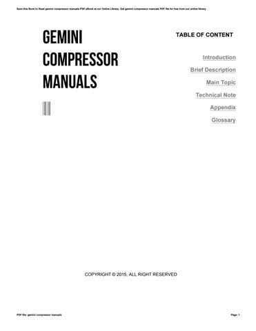 Gemini compressor e 502 service manual. - Ingersoll rand ssr ep 100 user manual.