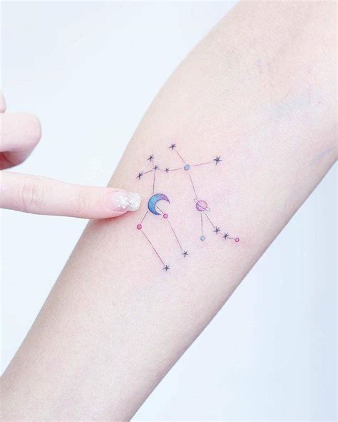 Gemini constellation tattoo ideas. Women Scorpio Tattoo. @nancykamehtattoo via Instagram. Although majorly meant for Scorpio females’, these Scorpio women tattoos are one of the best tattoo ideas if you have been looking for a tattoo that best represents who you are. Strong, fierce, and courageous, this Scorpio tattoo will have everyone’s heads turned. 