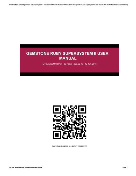 Gemstone ruby supersystem ii user manual. - New holland 270 baler service manual.