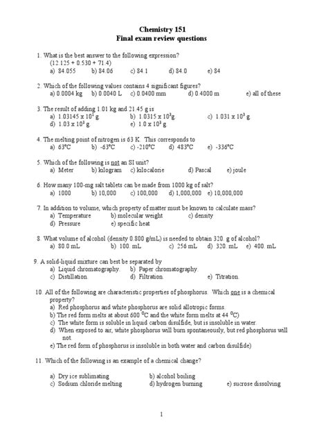 Gen chem 151 final exam review guide. - Math placement test study guide nvcc.