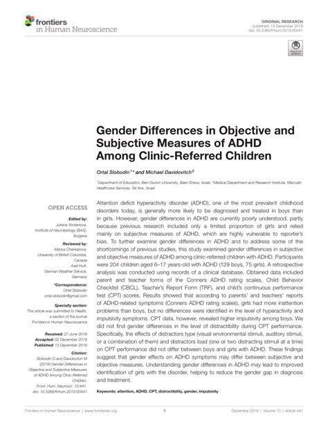 Gender Differences in Objective and Subjective Measures of ADHD …