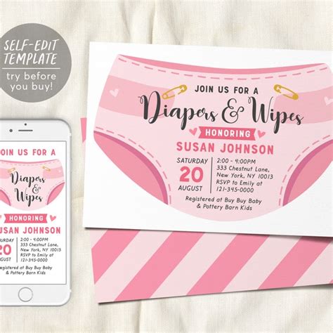 Gender Reveal Wipes and Diaper Invitation - Etsy Sweden