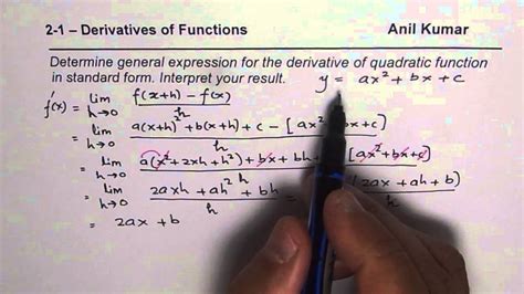 General Expression for Derivative of Quadratic Function MCV4U Calculus