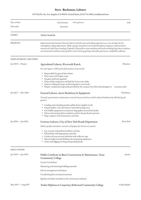 General Labor Resume Objective Examples