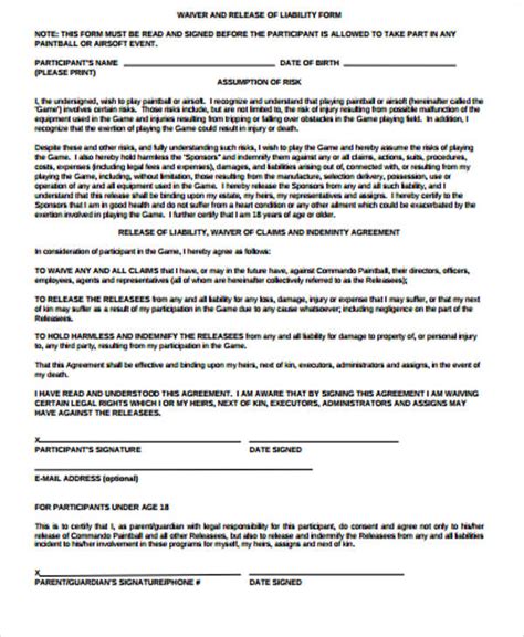 General Liability Waiver Form General Liability Release Form PDF