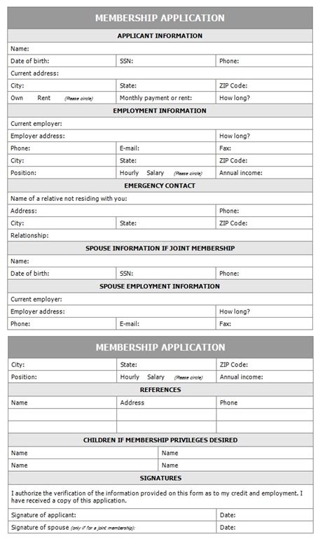 General Membership Application Template Sample