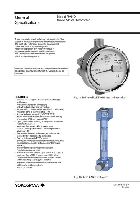 General Model RAKD Specifications Small Metal Rotameter