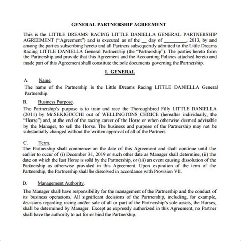 General Partnership Agreement Example