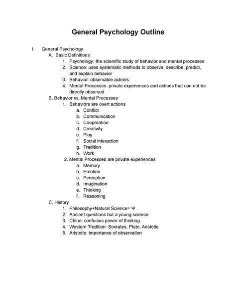 General Psychology Outline General Psychology A. Basic Definitions 1