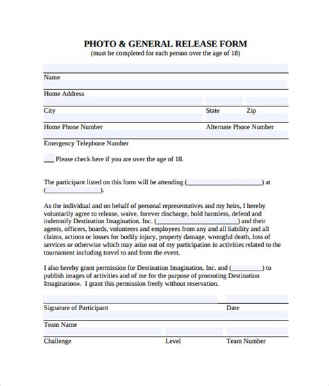 General Release Form Template Addictionary