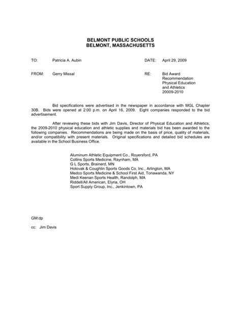 General Supplies Award Memo