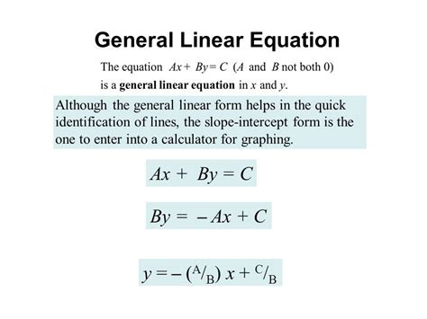 This calculator will find the equation of a line (in the slope-intercept, point-slope, and general forms) given two points or the slope and one point, with steps shown. Related …. 