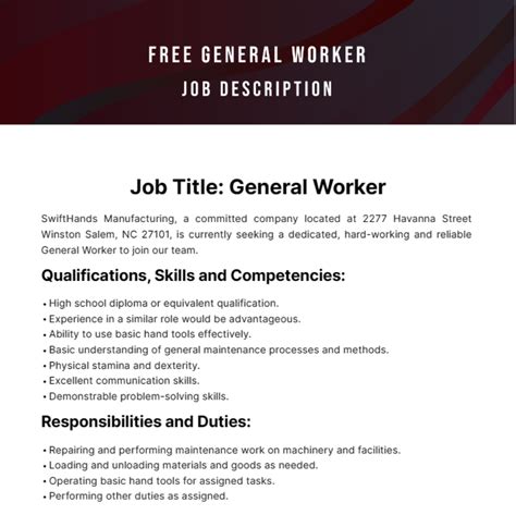 General worker job description.  Let’s dive right into it.  Download it for free.  Chosen can...