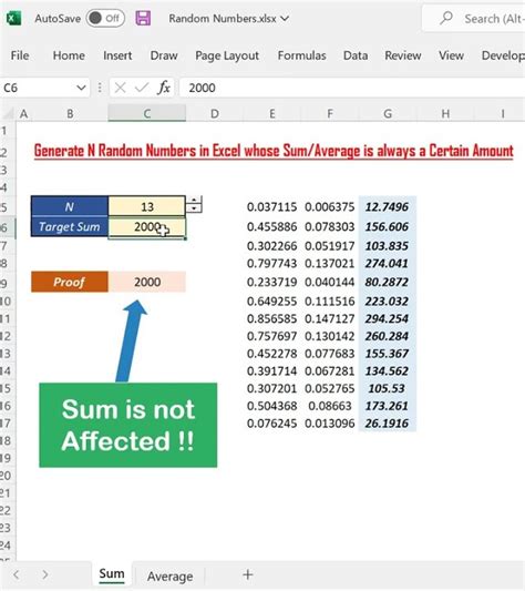 Generate N random numbers whose sum is a constant K - Excel