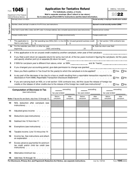 Generating Form 1045 Application for Tentative Refund
