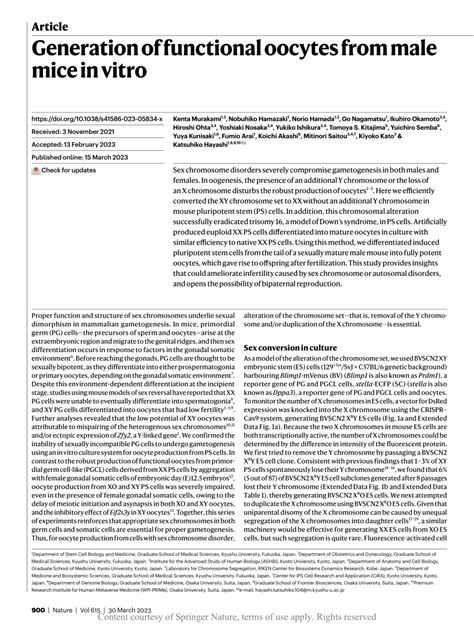 Generation of functional oocytes from male mice in vitro Request PDF