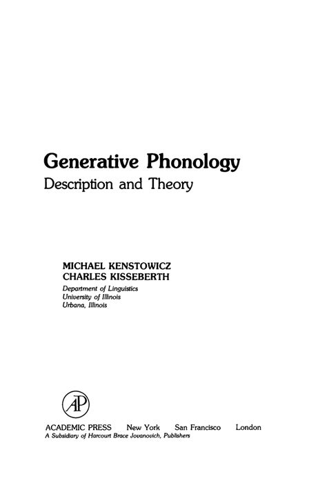Generative Phonology Description and Theory