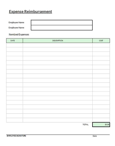 Generic Expense Reimbursement Form Excel Templates