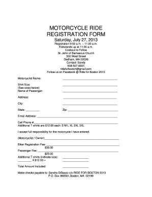 Generic Motorcycle Ride Registration Form Fill Out and Sign Printable