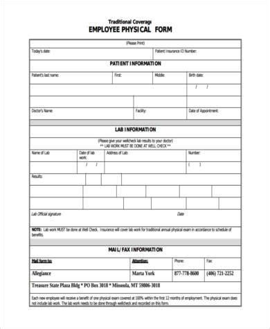 Generic Physical Form For Employment