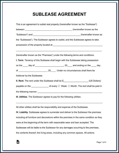 Generic Sublease Agreement Form Form Resume Examples mL52pZykXo