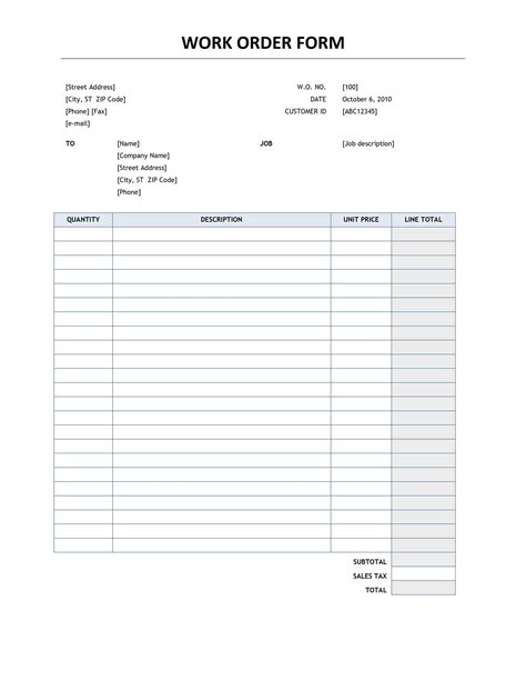 Generic Work Order Form Printable 21 Work Order Templates Word Google