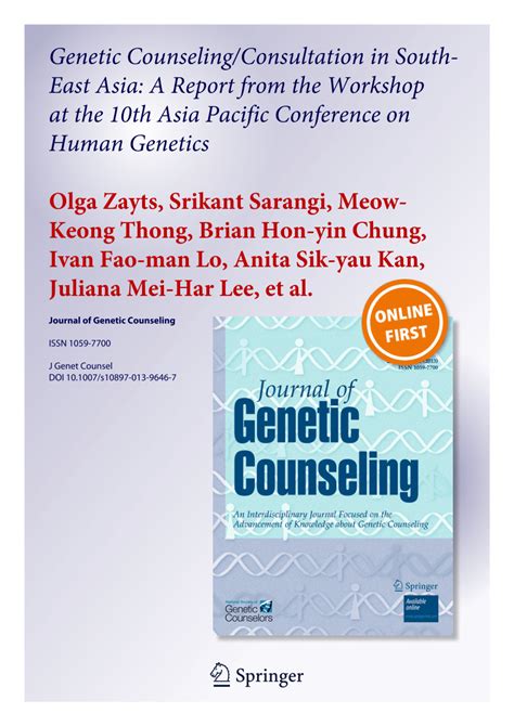 Genetic counseling/consultation in South-East Asia: a report from …