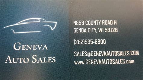 Geneva auto sales inc. Details. Phone: (262) 248-8550. Address: 7170 State Road 36, Lake Geneva, WI 53147. Website: Primary Website. View similar Used Car Dealers. Suggest an Edit. Get reviews, hours, directions, coupons and more for Springfield Auto Sales. Search for other Used Car Dealers on The Real Yellow Pages®. 