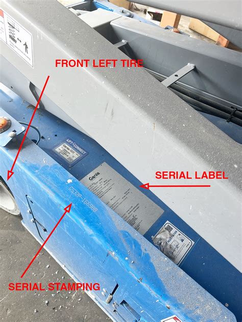 See the serial plate for the center to reset the brakes. machine weight. Towing the Genie GS-2032 and the GS-2632 is The machine must be on a level surface or not recommended. If the machine must be towed, secured before releasing the brakes. Page 30 2.5 cm holes on the front of the machine and two holes in the ladder for lifting.. 
