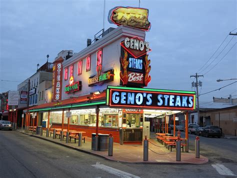Geno's cheesesteaks philadelphia. Hours & Information. Nobody does a cheesesteak like Geno's Steaks. Enjoy delicious thinly sliced rib-eye steak topped with your choice of Whiz, provolone or American … 