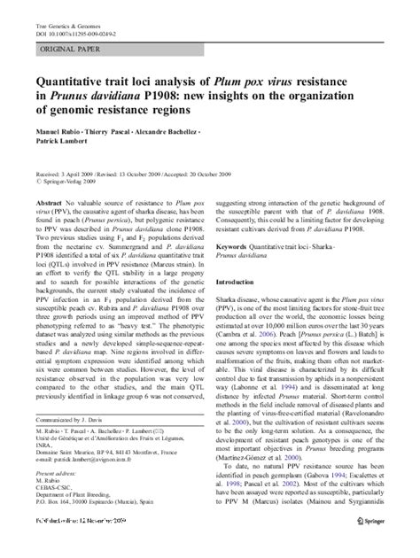 Genomic Designing of New Plum Pox Virus Resistant Plumcot …