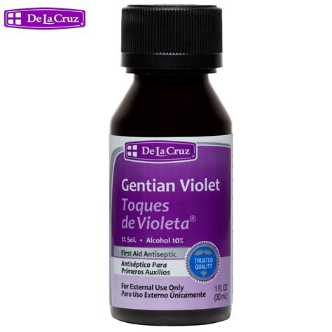 Gentian violet at cvs. 10 mL 360,00 RSD – 3e. Gentian violet is an antiseptic dye used to treat fungal infections of the skin (e.g., ringworm, athlete’s foot). It also has weak antibacterial effects and may be used on minor cuts and scrapes to prevent infection. This product has been withdrawn from the Canadian market due to safety problems. 