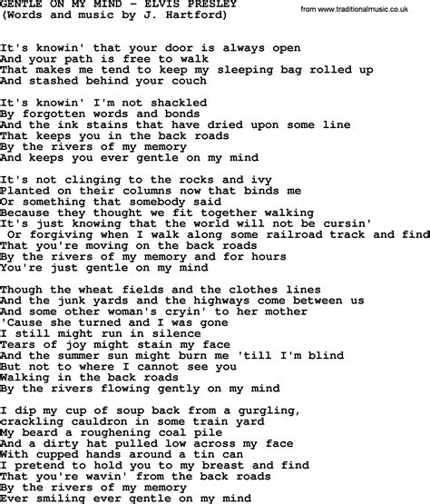 Gentle on my mind lyrics. Things To Know About Gentle on my mind lyrics. 