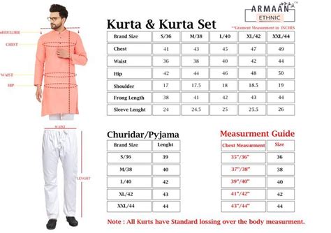 Gents Kurta Size Chart